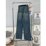 Prada Letter Waistband Hollow Back Pocket Triangle Logo Jeans