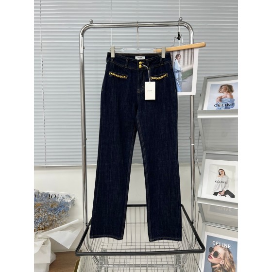 Celine Metal Fine Chain Straight Leg Jeans
