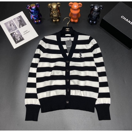 YS Pre Autumn New Black and White Striped Cardigan