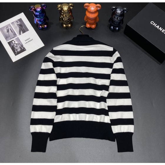 YS Pre Autumn New Black and White Striped Cardigan