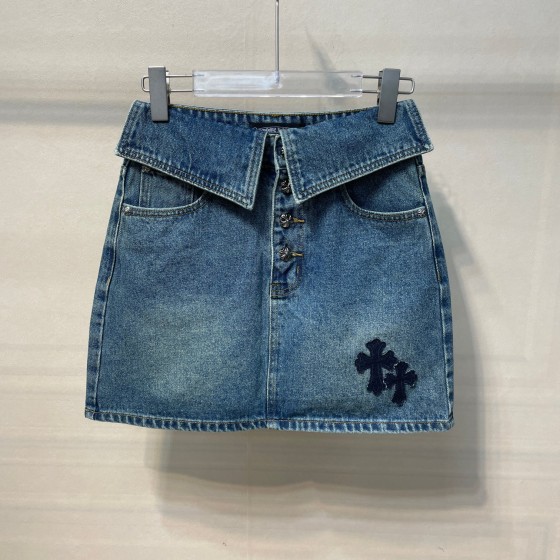 Crook Heart Bow Neck Denim Short Skirt