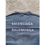 Balenciaga Gradient Aqua Small Embroidered Round Neck Short Sleeve