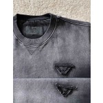 Prada triangular patch embroidered gradient round neck sweater