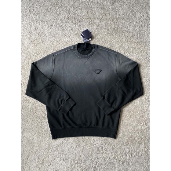 Prada triangular patch embroidered gradient round neck sweater