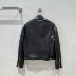Celine silhouette gold buckle leather jacket