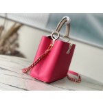 𝐋𝐎𝐔𝐈𝐒𝐕𝐔𝐈𝐓𝐓𝐎𝐍 M22752/M48865 Small Raspberry Red with White Chain Strips This CAPUCINES handbag