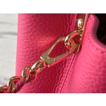 𝐋𝐎𝐔𝐈𝐒𝐕𝐔𝐈𝐓𝐓𝐎𝐍 M22752/M48865 Small Raspberry Red with White Chain Strips This CAPUCINES handbag