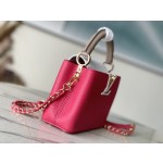 𝐋𝐎𝐔𝐈𝐒𝐕𝐔𝐈𝐓𝐓𝐎𝐍 M22752/M48865 mini Raspberry Red with White Chain Strips This CAPUCINES handbag
