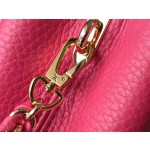 𝐋𝐎𝐔𝐈𝐒𝐕𝐔𝐈𝐓𝐓𝐎𝐍 M22752/M48865 mini Raspberry Red with White Chain Strips This CAPUCINES handbag