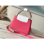 𝐋𝐎𝐔𝐈𝐒𝐕𝐔𝐈𝐓𝐓𝐎𝐍 M22752/M48865 mini Raspberry Red with White Chain Strips This CAPUCINES handbag