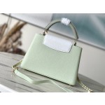 𝐋𝐎𝐔𝐈𝐒𝐕𝐔𝐈𝐓𝐓𝐎𝐍 M22916/M48865 Small Apple Green with White Chain Strips This CAPUCINES handbag