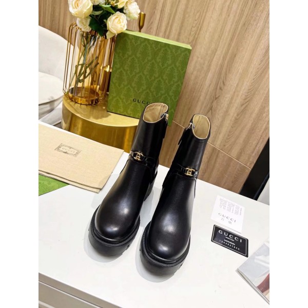 Gucci Vintage British Front Metal Logo Decorative Boots