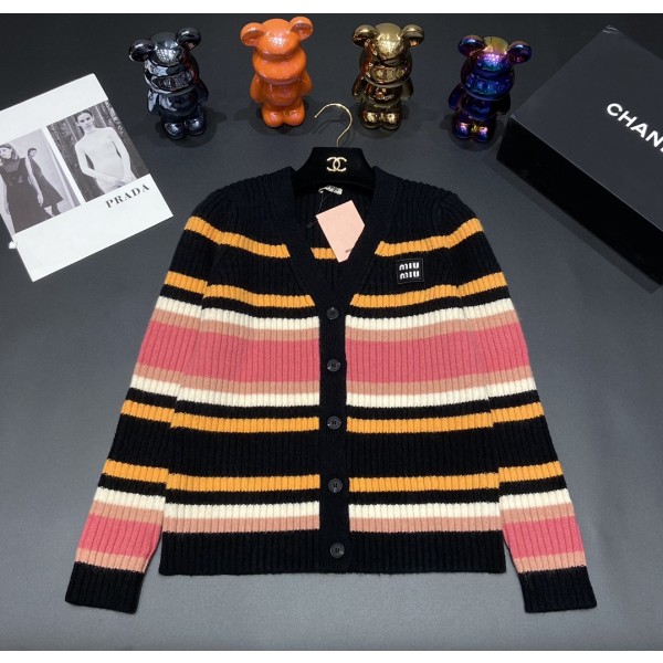MIU MIU Colorful Stripe Sweater Cardigan