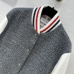 Thom Browne Grey Mixed Wool Baseball Coat