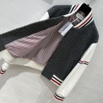 Thom Browne Grey Mixed Wool Baseball Coat