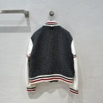 Thom Browne Grey Mixed Wool Baseball Coat