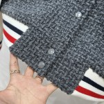 Thom Browne Grey Mixed Wool Baseball Coat