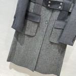 Thom Browne Casual Grey Mixed Wool Polo Mid length Wool Coat