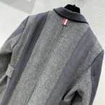 Thom Browne Casual Grey Mixed Wool Polo Mid length Wool Coat