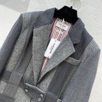 Thom Browne Casual Grey Mixed Wool Polo Mid length Wool Coat