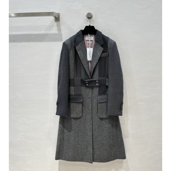 Thom Browne Casual Grey Mixed Wool Polo Mid length Wool Coat