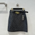 FendI 23 New Early Autumn Craft Embossed Genuine Leather Half Skirt