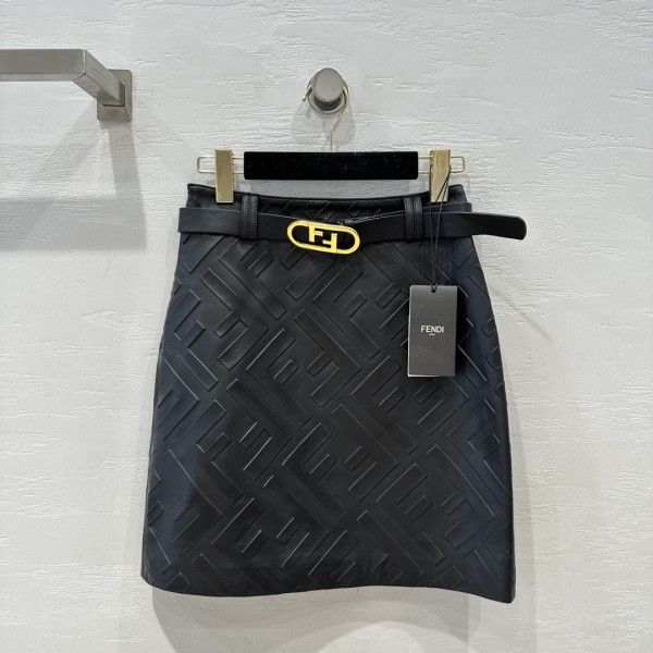 FendI 23 New Early Autumn Craft Embossed Genuine Leather Half Skirt