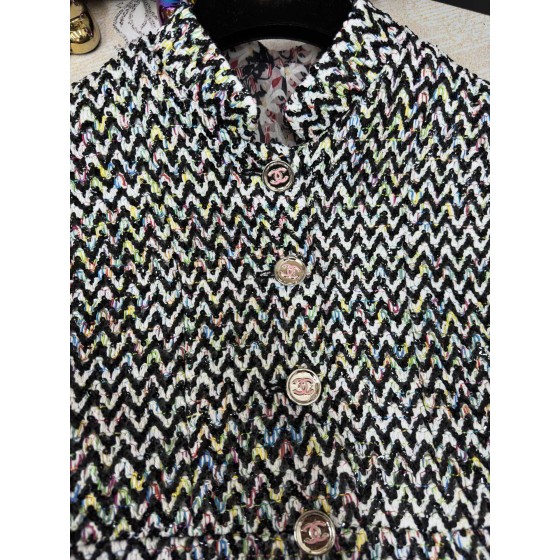 CHANEL High Order Handmade Square Sequin Twill Soft Wool Stand Neck Coat