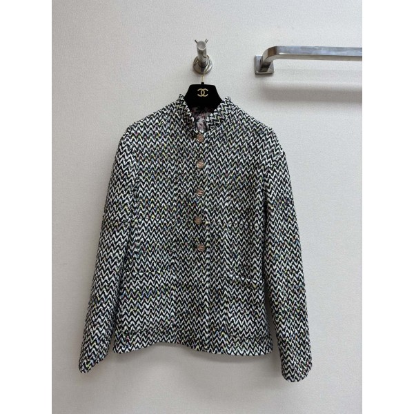 CHANEL High Order Handmade Square Sequin Twill Soft Wool Stand Neck Coat