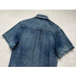 Balenciaga washed light blue denim short sleeved shirt jacket