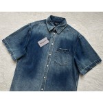 Balenciaga washed light blue denim short sleeved shirt jacket