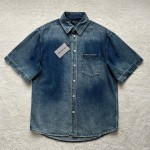 Balenciaga washed light blue denim short sleeved shirt jacket
