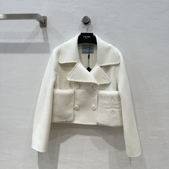 Prada Handmade Fur Pocket Double sided Cashmere Short Coat