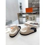 Hermes plush half slippers