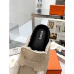Hermes plush half slippers