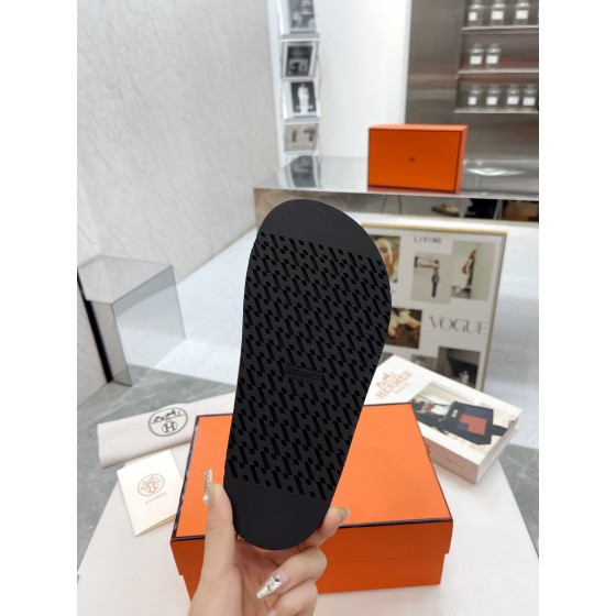 Hermes plush half slippers