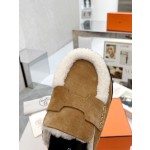 Hermes plush half slippers