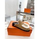 Hermes plush half slippers