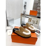 Hermes plush half slippers