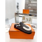 Hermes plush half slippers