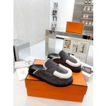 Hermes plush half slippers