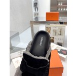Hermes plush half slippers