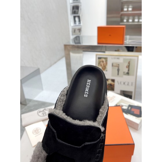 Hermes plush half slippers