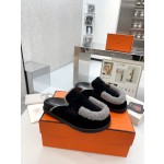 Hermes plush half slippers