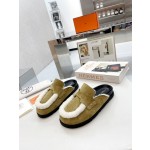Hermes plush half slippers