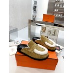 Hermes plush half slippers