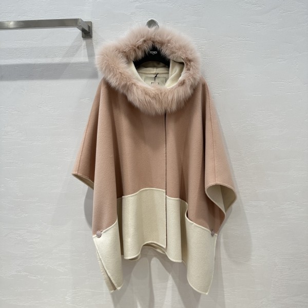 FENDI 23 Autumn/Winter New Product Color Block Hooded Cape Coat