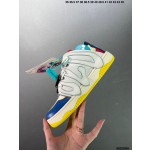 Official website Double Lace Up Casual Running Shoes Leather Red Blue Fluorescent Green Skeleton Bird