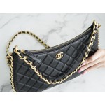 CHANEL 𝟮𝟯 B Handicraft Workshop 𝒉𝒐𝒃𝒐 Double Chain Underarm Bag Large Black