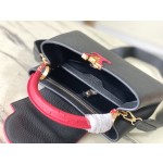 LOUIS VUITTON N83103 Black Red Ostrich Pattern Small Capsines Handbag